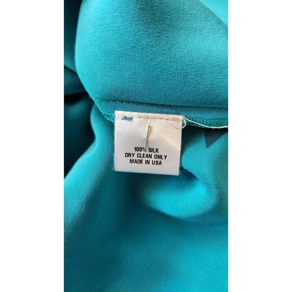 Vintage Sunshine Shadow Teal Silk Diamond Print Short Sleeve Dress Size 2 - Picture 3 of 11